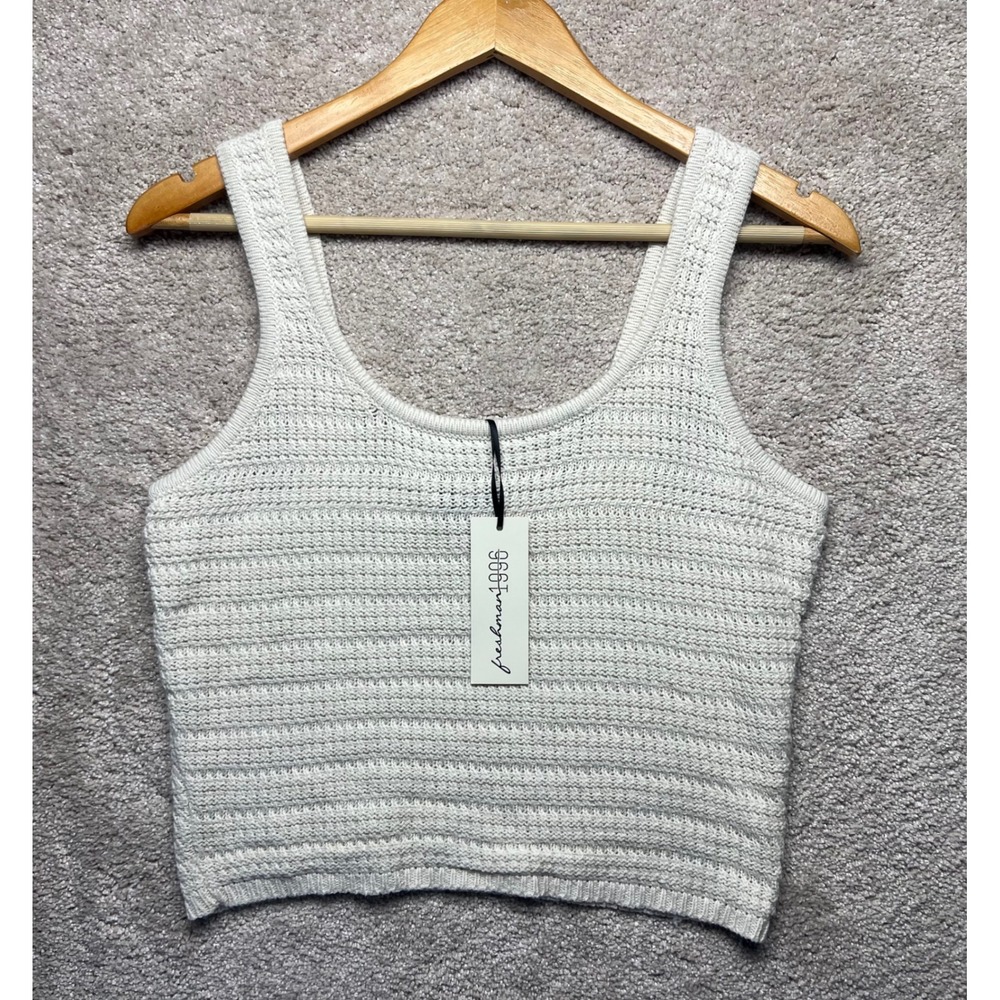 freshman1996 Knit Cropped Tank Top White Ribbed Sleeveless Boho Coastal ‎ Small